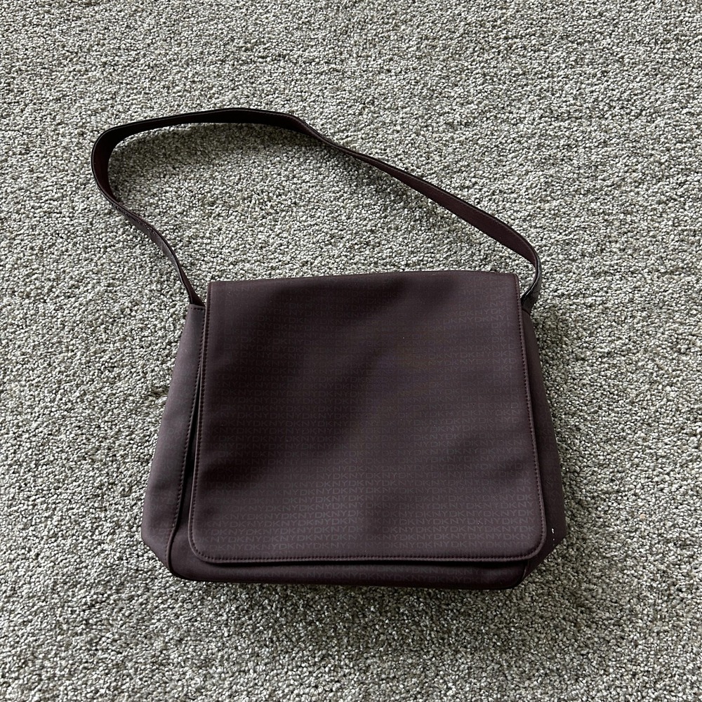 DKNY Messenger Bag Womens Medium Purple Nylon Monogram Shoulder Crossbody Flap